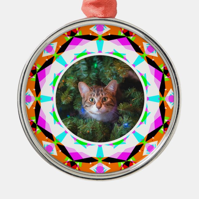 Custom Foto Christmas Cat Mama Mum Vater Orange Pi Ornament Aus Metall (Vorne)