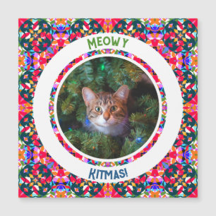 Custom Foto Christmas Cat Vater Papa Colorful Card Magnetkarte