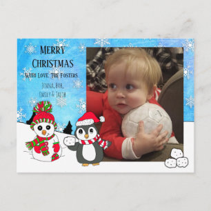 Custom Foto Christmas Penguin und Snowman Postkarte