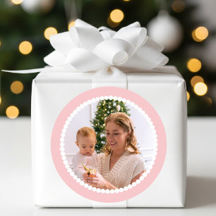 Custom Foto Christmas Snowball Rahmen Rosa Runder Aufkleber