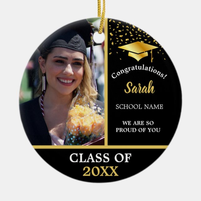 Custom Foto Class 2023 für Black & Gold Abschluss Keramik Ornament (Vorne)