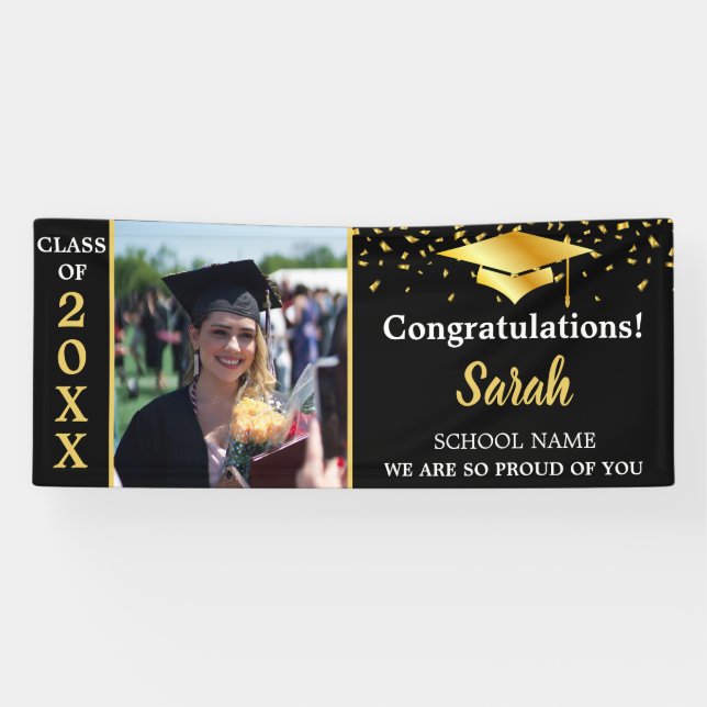 Custom Foto Class 2025 für Black & Gold Abschluss Banner (Horizontal)