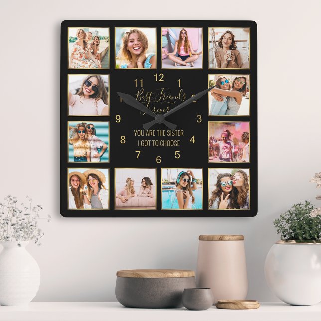 Custom Foto Collage Best Friends Forever Quote Quadratische Wanduhr (Von Creator hochgeladen)