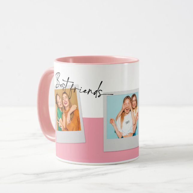 Custom Foto Collage BESTE FREUNDIN Besties Pink Sc Tasse (Vorderseite Links)