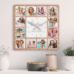 Custom Foto Collage Besties Rose Gold Glitzer<br><div class="desc">Machen Sie diese trendige elegante Imitat aus Rose und Weiß Glitzer Foto Collage Wanduhr einzigartig mit 12 Ihrer Lieblings-Fotos mit Ihrem besten Freund(en). Das Design verfügt auch über ein modernes,  handgeschriebenes "Besties" Skript und Ihre Namen.</div>