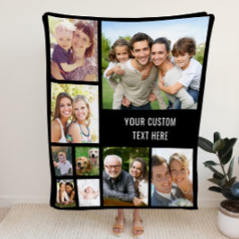 Custom Foto Collage Black Fleecedecke
