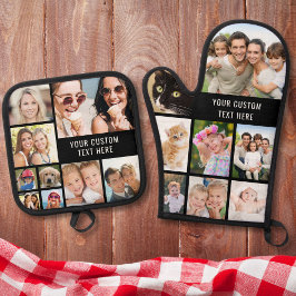 Custom Foto Collage Black Ofenhandschuh & Topflappen-Set