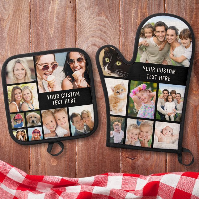 Custom Foto Collage Black Ofenhandschuh & Topflappen-Set (Von Creator hochgeladen)