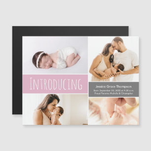 Custom Foto Collage Einführung Baby Girl rosa Magneteinladung