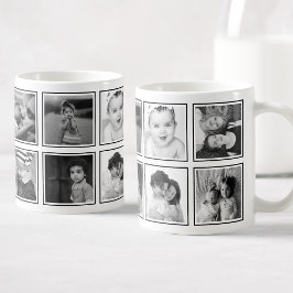 Custom Foto Collage Elegante Moderne Schwarz-weiße Kaffeetasse