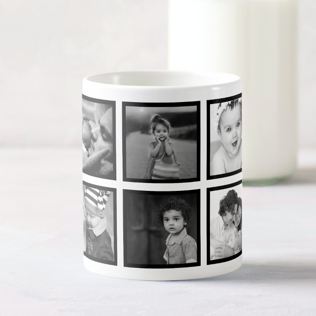 Custom Foto Collage Elegante Moderne Schwarz-weiße Kaffeetasse (Von Creator hochgeladen)