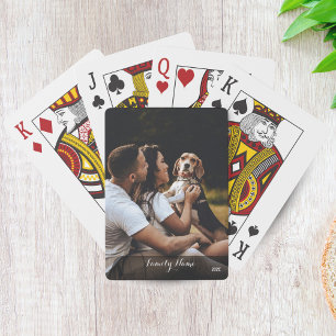 Custom Foto Collage Familienname Black Poker Cards Spielkarten