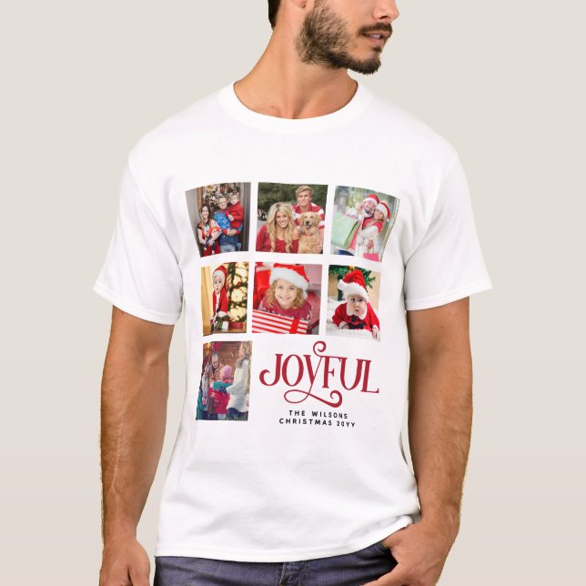 Custom Foto Collage Familienname Weihnachtsmänner T-Shirt (Vorderseite)