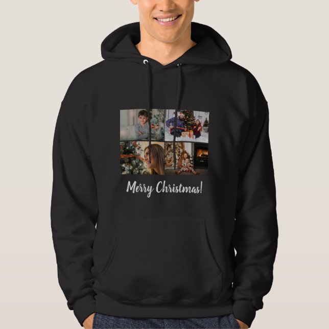 Custom Foto Collage Familienskript Frohe Weihnacht Hoodie (Vorderseite)
