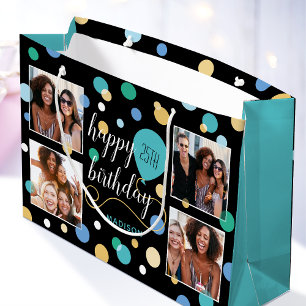 Custom Foto Collage Geburtstag Türkis 25. Große Geschenktüte