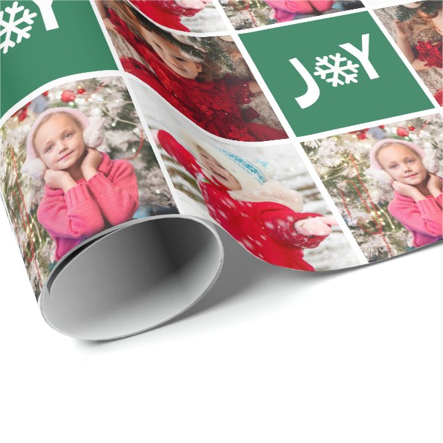 Custom Foto Collage Green Freude Weihnachten Geschenkpapier (Rolleneckpunkt)