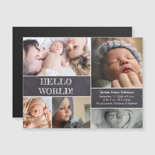 Custom Foto Collage Hallo Welt Geburt Magneteinladung