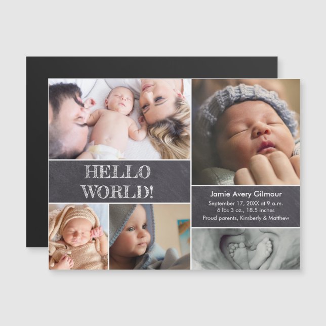Custom Foto Collage Hello World Babys Magneteinladung (Vorne/Hinten)