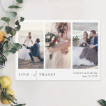 Custom Foto Collage Hochzeit Danke Magnet<br><div class="desc">Dieses schlichte Drei-Foto-Collage Hochzeitsgeschenk dank Magnet-Vorlage verfügt über ein elegantes, minimalistisches, modernes Design. Es zeigt Ihre Vornamen und das Datum unter Ihrem bevorzugten Foto und eine "LIEBE und DANKS" Nachricht vermittelt mit einer auffälligen Mischung von zwei verschiedenen Schriftart, mit "und" in einem leichten, fließenden Drehbuch zwischen den beiden anderen Wörtern,...</div>