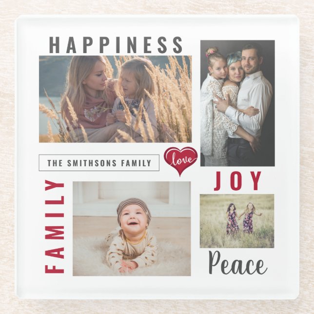 Custom Foto Collage Liebe Joy Family Glasuntersetzer (Vorderseite)