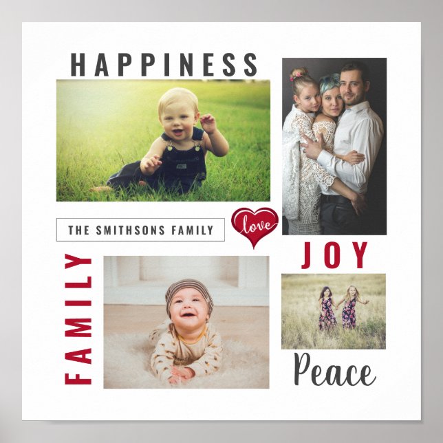 Custom Foto Collage Liebe Joy Family Poster (Vorne)