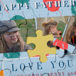 Custom Foto Collage Liebe Papa Vatertag Geschenk Puzzle<br><div class="desc">Farbenfrohe rote,  minzgrüne und gelb-orangefarbene Ballons auf pastellblauem Hintergrund,  Ihre maßgeschneiderten drei Foto und Marinetexte,  die einen niedlichen hübschen Sake machen - Glückliches Vatertag-Sake-Geschenk für Ihren Vater oder Opa!</div>