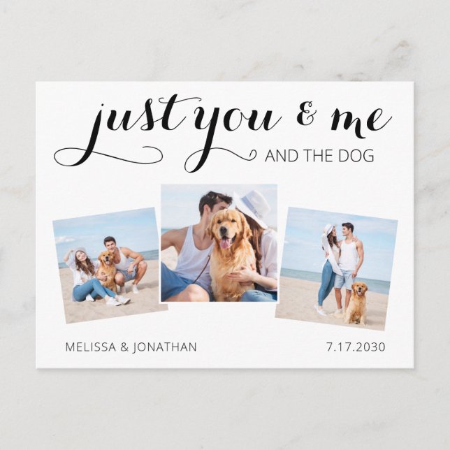 Custom Foto Collage Pet Wedding Hund Save the Date Ankündigungspostkarte (Vorderseite)