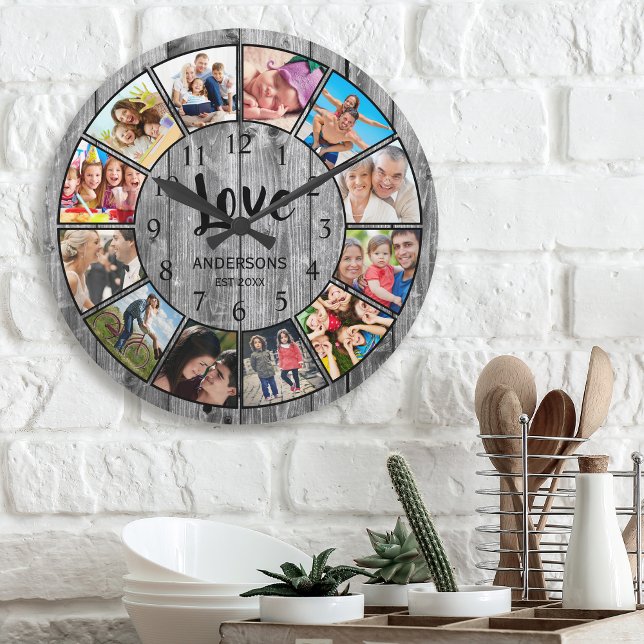 Custom Foto Collage Rustic Bauernhof Runde Wanduhr (Von Creator hochgeladen)