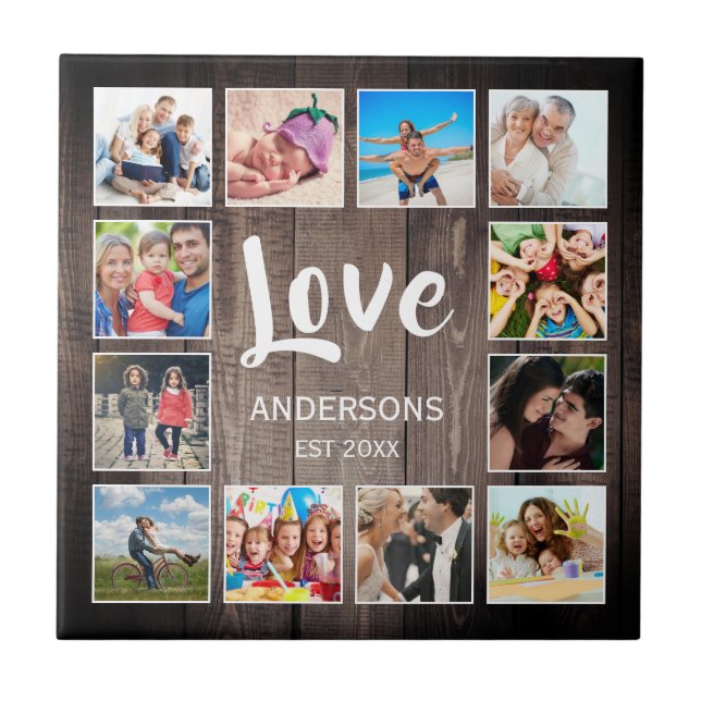 Custom Foto Collage Rustic Farmhouse Love Family Fliese (Vorderseite)