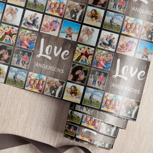 Custom Foto Collage Rustic Farmhouse Love Family Geschenkpapier