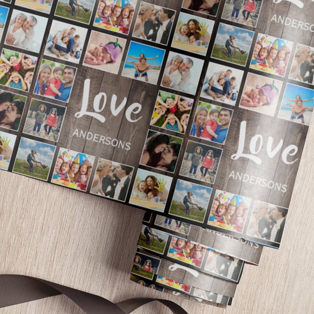 Custom Foto Collage Rustic Farmhouse Love Family Geschenkpapier (Von Creator hochgeladen)