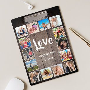 Custom Foto Collage Rustic Farmhouse Love Family Klemmbrett