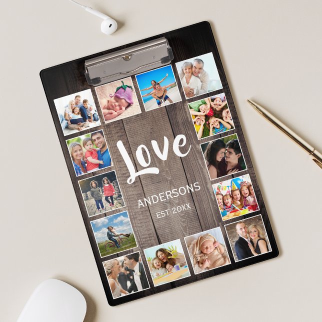 Custom Foto Collage Rustic Farmhouse Love Family Klemmbrett (Von Creator hochgeladen)
