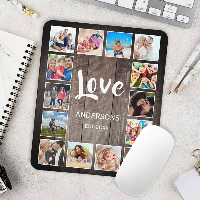 Custom Foto Collage Rustic Farmhouse Love Family Mousepad (Von Creator hochgeladen)
