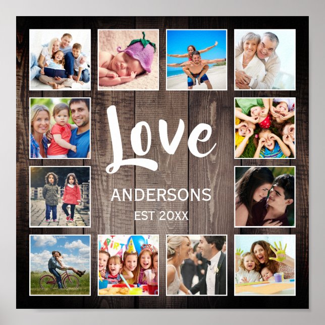 Custom Foto Collage Rustic Farmhouse Love Family Poster (Vorne)