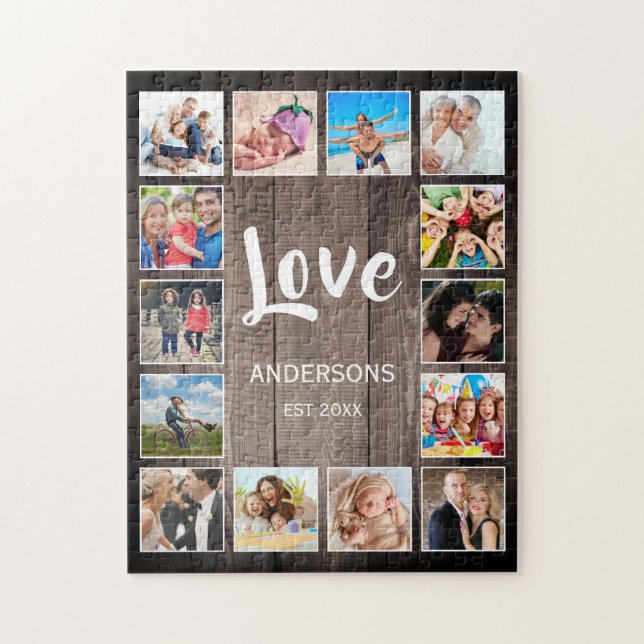 Custom Foto Collage Rustic Farmhouse Love Family Puzzle (Vertikal)