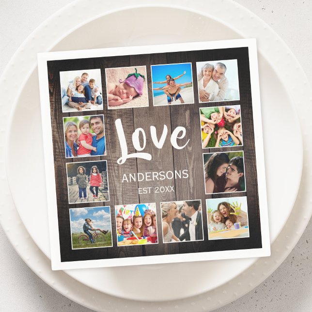 Custom Foto Collage Rustic Farmhouse Love Family Serviette (Von Creator hochgeladen)
