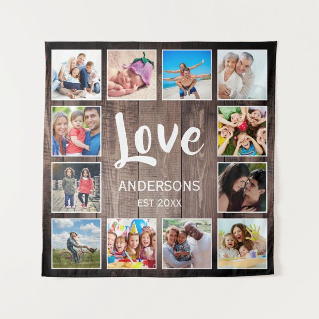 Custom Foto Collage Rustic Farmhouse Love Family Wandteppich (Vorderseite)