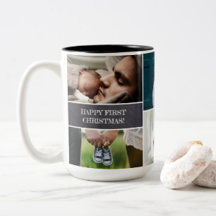 Custom Foto Collage Vater Glückwunsch Erstes Weihn Zweifarbige Tasse