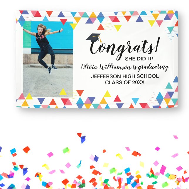 Custom Foto Colorful Glückwunschs Graduation Party Banner (Von Creator hochgeladen)