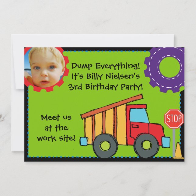Custom Foto Construction Birthday 12x18" Einladung (Vorderseite)