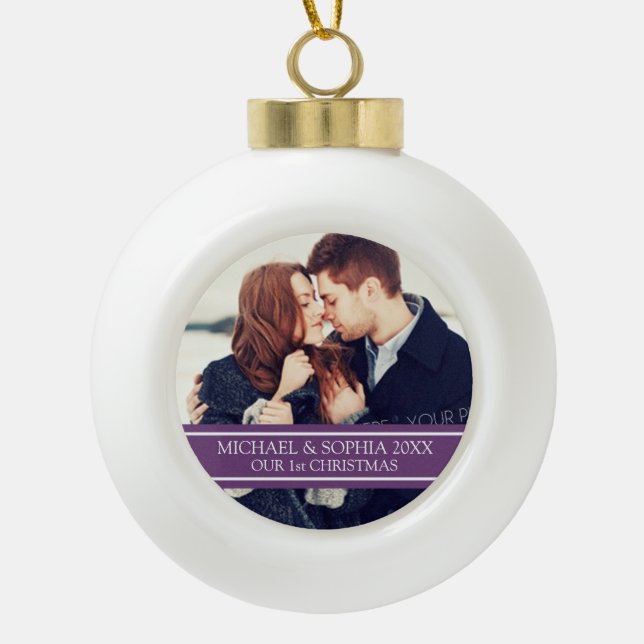 Custom Foto Couple's 1. Weihnachtsdekoration Keramik Kugel-Ornament (Vorderseite)