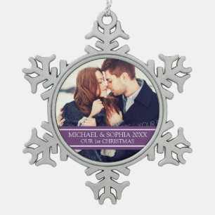 Custom Foto Couple's 1. Weihnachtsdekoration Schneeflocken Zinn-Ornament