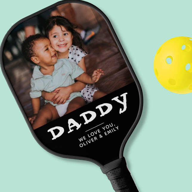 Custom Foto Daddy Black Pickleball Paddle (Von Creator hochgeladen)