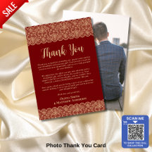 Custom Foto Danke Rustic Red Gold Lace