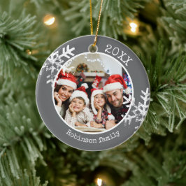 Custom Foto Dark Gray Snowflake Keramik Ornament
