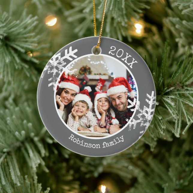 Custom Foto Dark Gray Snowflake Keramik Ornament (Baum)