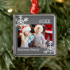 Custom Foto Dark Gray Snowflakes Ornament Aus Metall