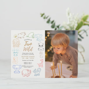 Custom Foto Doodle Party Tiere 2. Geburtstag Einladung
