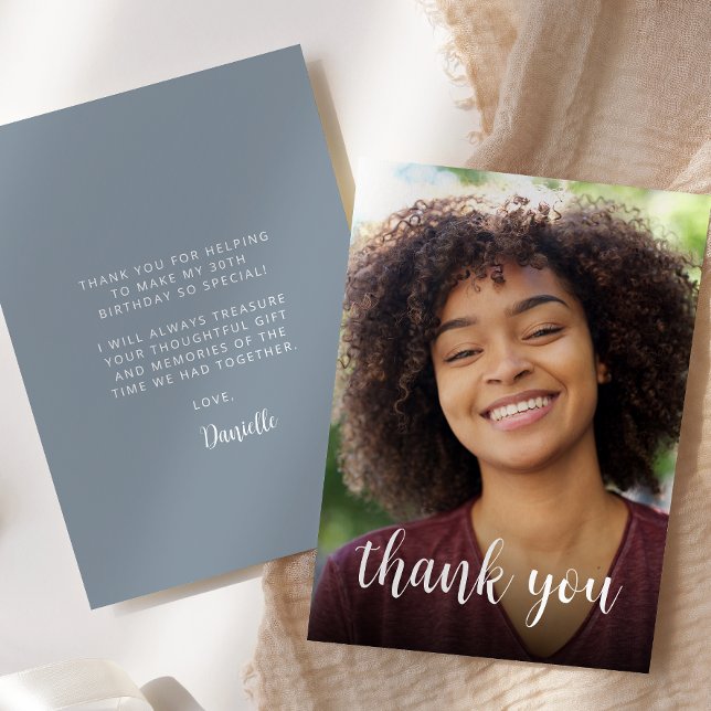 Custom Foto Dusty Blue 30. Geburtstag Party Dankeskarte (Von Creator hochgeladen)
